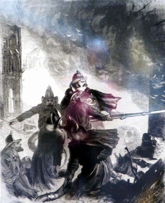 antique fire fightingh drawing